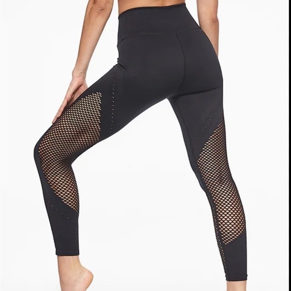 Athleta Pants - Athelta black seamless perforated mesh fitted leggings ribbed band